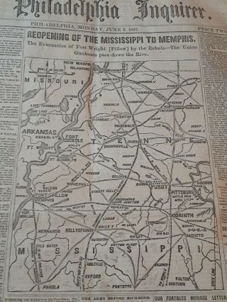 Civil War Newspapers - Reopening Of The Mississippi To Memphis - Map