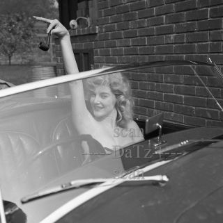 1950s Negative - Busty Blonde Pinup Girl Joan Brennan In Mg Car - Cheesecake T285868