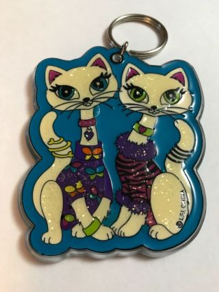 Lisa Frank Roxie & Rollie Siamese Cats Kitties Clear Glitter Plastic Keychain