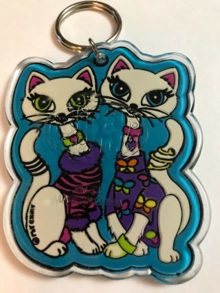 Lisa Frank Roxie & Rollie Siamese Cats Kitties Clear Glitter Plastic Keychain 2