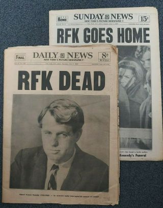 Senator Robert Kennedy Assassination - Two 1968 York Daily News Newspapers