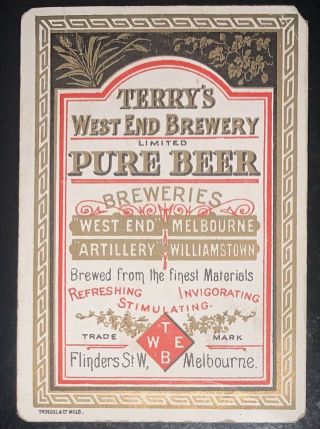 Playing Swap Cards 1 Rare Australian Wide 1890’s Terry’s Brewery Melb Beer Advt