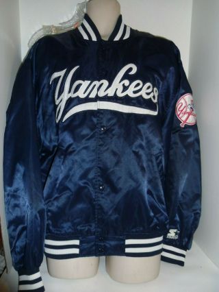 York Yankees Vintage Starter Satin Blue Snap Button Jacket Authentic Tag Xl