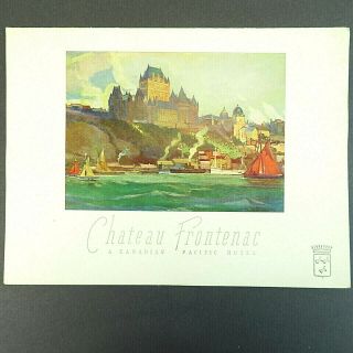 1957 Chateau Frontenac Restaurant Menu - Vintage Canadian Pacific Quebec