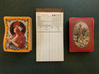 1904 Congress 606 Bridge Set Playing Cards: 2 - Decks,  Score Pad,  Leather Case