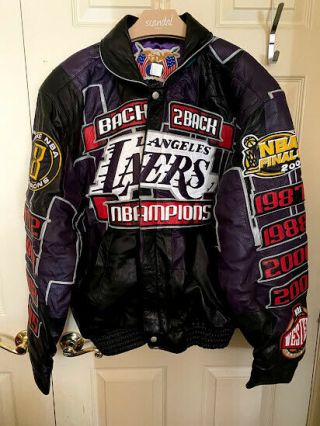 La Lakers 2001 Back 2 Back Championship Jeff Hamilton Leather Jacket - Large