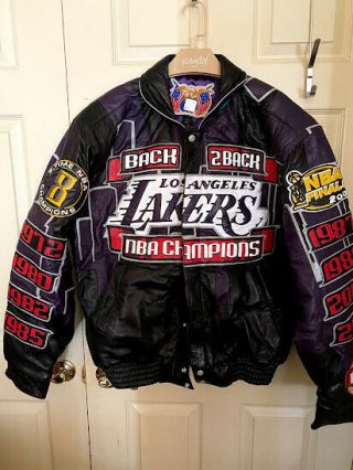 LA Lakers 2001 Back 2 Back Championship Jeff Hamilton Leather Jacket - Large 2