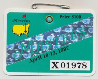 1997 Masters Badge Ticket Augusta National Golf Club Pga Tiger Woods 1 Win