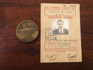 London 1948 Olympic Games Participant Medal With Identity Card