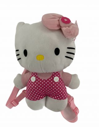 Hello Kitty By Sanrio Plush Pink Adjustable Straps Polka Dot Girl Backpack 15 "