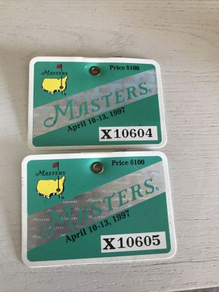 1997 Masters Golf Badges Collectors Item Very Rare Tickets Tiger Woods Pair