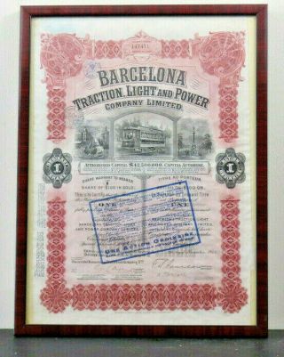 " Barcelona Traction Light And Power Co Ltd " Share Certificate 1922
