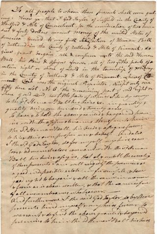1798,  Hartford,  Ct; Gad Taylor Sells Land In Vermont,  Thaddeus Leavitt Signed