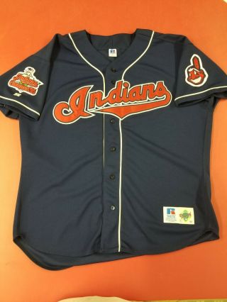 Vintage Cleveland Indians 1995 Al Champions Chief Wahoo Navy Sewn Jersey