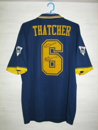 6 Thatcher Wimbledon Fc 1996 - 97 Home Shirt Lotto Soccer Signed Size Xxl