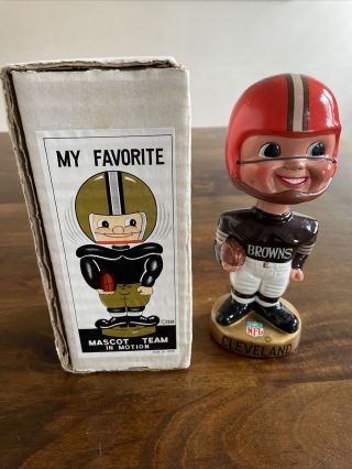 Vintage Cleveland Browns Mascot Team In Motion Nodder Bobblehead 1968 W/box Mib