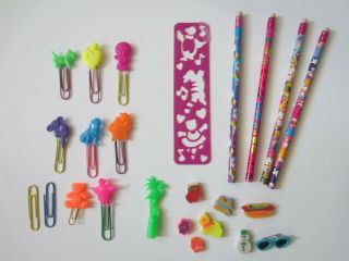 Vintage Lisa Frank Stationery Items Pencils,  Erasers,  Clips