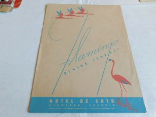 Rare 1948 Flamingo Restaurant Menu Hotel De Soto Savannah Georgia