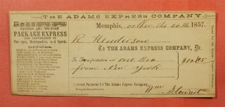 1857 Adams Express Co Memphis Tn Check/receipt