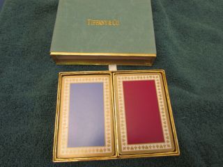 Vintage Tiffany & Co.  Playing Cards.  Two Decks In Case Wine And Pale Blue Colors