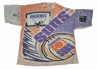 Vintage 90s Phoenix Suns Magic Johnson T’s Nba All Over Print Tshirt Xl