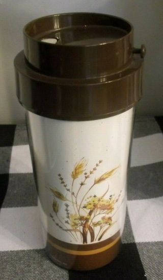 Set Of 2 Vintage ©1982 Thermo - Serv Insulated Travel Mug Cup No Spill Lid Floral