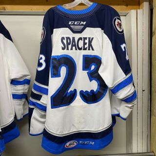 Manitoba Moose 2018 - 19 Ahl Game Worn White Jersey Michael Spacek 23