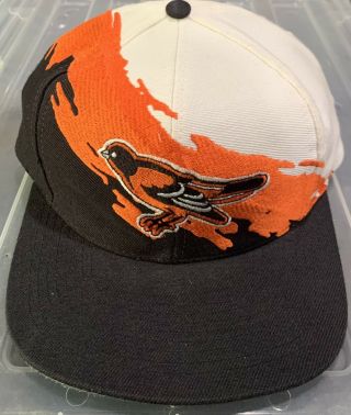 Vintage 90s Baltimore Orioles Logo Athletic Splash Paint Snapback Hat Cap Mlb
