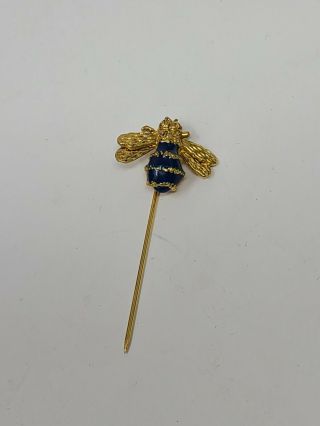 Vintage Bumble Bee Hat Stick Pin Gold Tone / Blue Insect