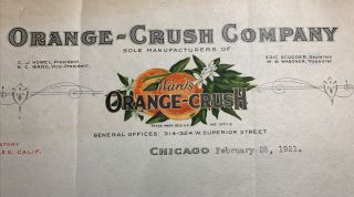Wards Orange Crush Soda Fountain Color Letterhead Chicago 1921
