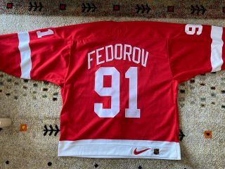 Authentic On Ice Nike Sergei Fedorov Detroit Red Wings Hockey Jersey 52