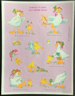 Htf Vintage Scratch & Sniff Stickers - Hallmark - Silly Goose - Dated 1984