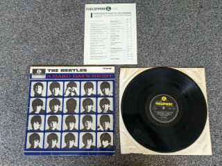 The Beatles 1964 Uk 1st Press A Hard Days Night,  Rare Parlophone Promo Insert
