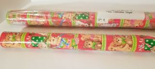 Vtg 2 Rolls Sally Foster Christmas Gift Wrap Paper Teddy Bears Kittens Puppies