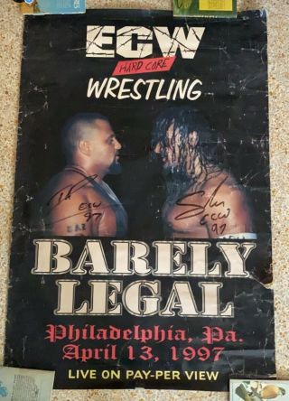 Ecw Barely Legal Ppv Poster Signed By Taz & Sabu Rare Wwe Aew Wcw Czw Roh