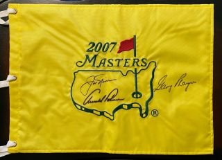 2007 Masters Big 3 Signed Flag Jack Nicklaus Gary Player Arnold Palmer Jsa Loa
