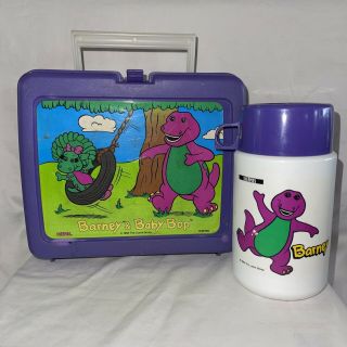 Vintage 1992 Barney & Baby Bop Plastic Lunch Box With Thermos Lb2