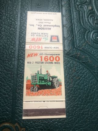 Allison Iowa Ia Vintage Oliver Tractor 1600 Matchbook Farming Implement Dealer