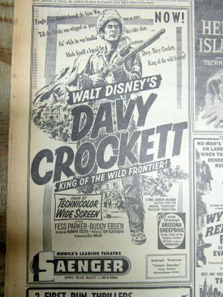 1955 Newspaper Wth Illustrated Movie Ad Walt Disney 
