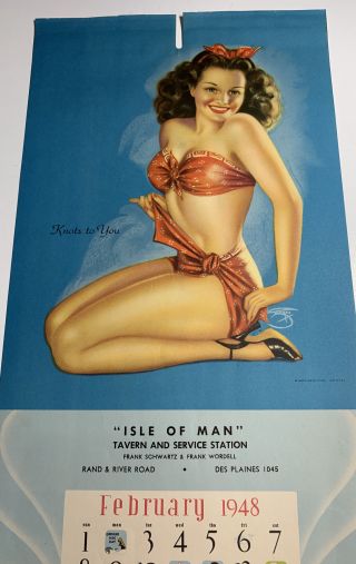Devorss Pin Up Calendar Sign Des Plaines Iowa 1948 Swimsuit Beauty
