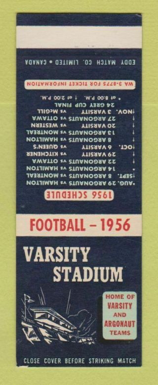 Matchbook Cover - Varsity Stadium Toronto On Argonauts Football Schedule Sample