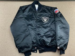 Los Angeles Raiders Starter Satin Jacket Coat Black Xl Oakland Football Hat Vtg