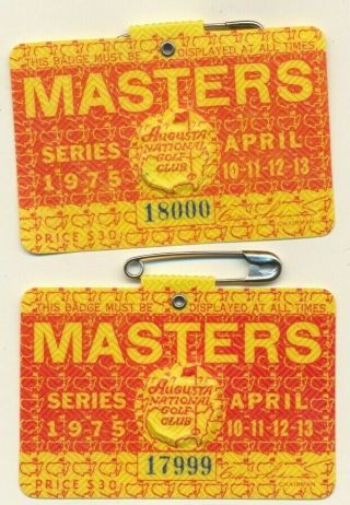 1975 Masters Augusta National Golf Club 2 Badge Ticket Jack Nicklaus Wins Pga