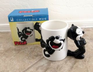 Felix The Cat Clay Art Hand Black & White Painted Figure Collectible Mug