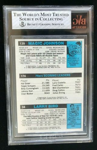 1980 - 1981 Topps Larry Bird Magic Johnson J.  Erving Graded BVG 7.  5 NM,  Beckett 3