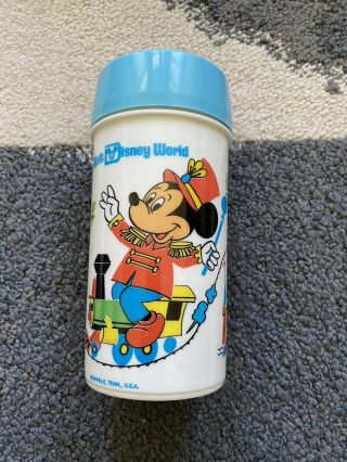 Vtg Aladdin Walt Disney World Thermos Mickey Mouse Train 1970s Complete Cap Lid