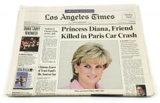 La Times Princess Diana Death Newspaper August 31,  1997 Los Angeles Times