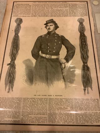 Antique 1861 Civil War Newspaper Page Colonel Elmer Ellsworth Illustration Story