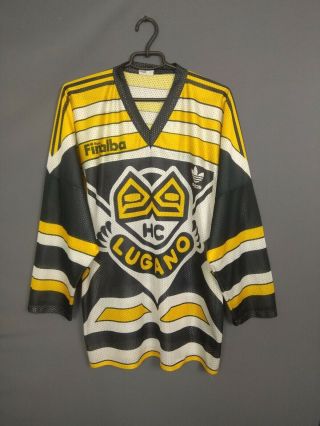 Hc Lugano Jersey Vintage Retro Hockey Shirt Adidas Ig93