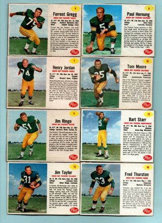 Near Complete 1962 Post Green Bay Packers Team Set - Moore Starr Hornung Taylor